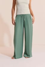 Pantalon de pyjama satiné coupe large - Miniature 1