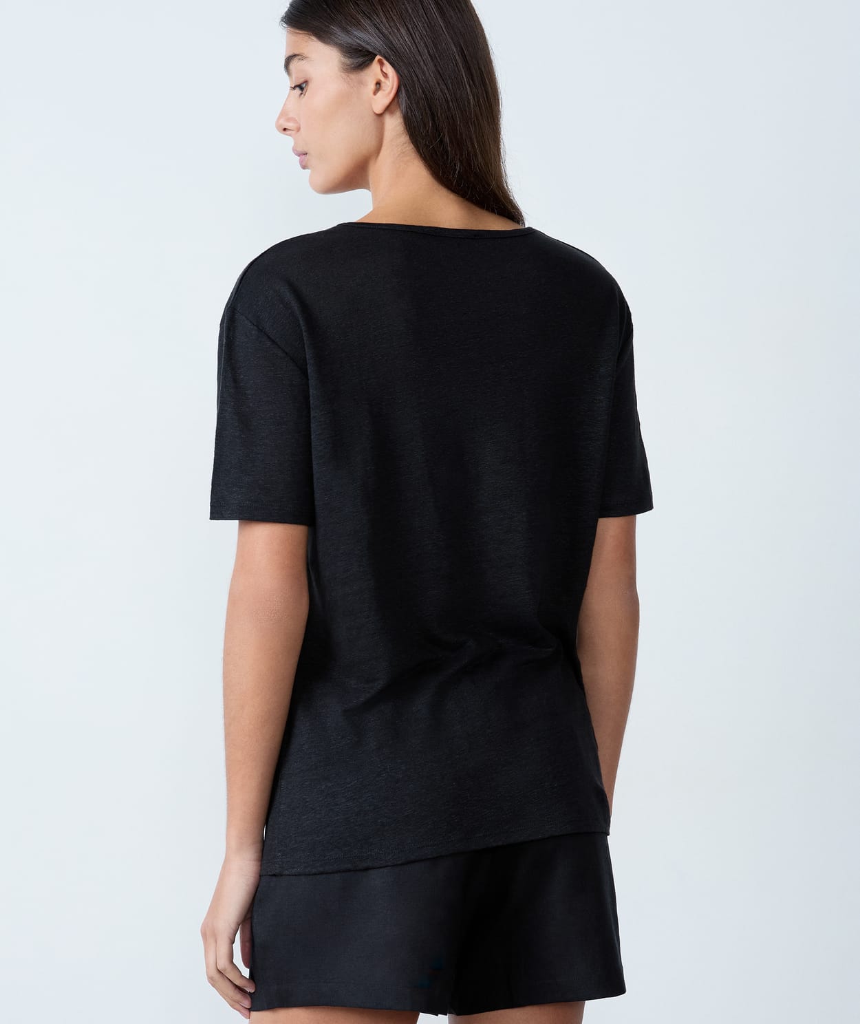 T-shirt col V 100% lin - Image 3