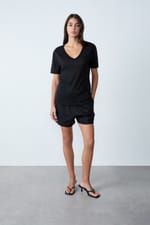 T-shirt col V 100% lin - Miniature 2