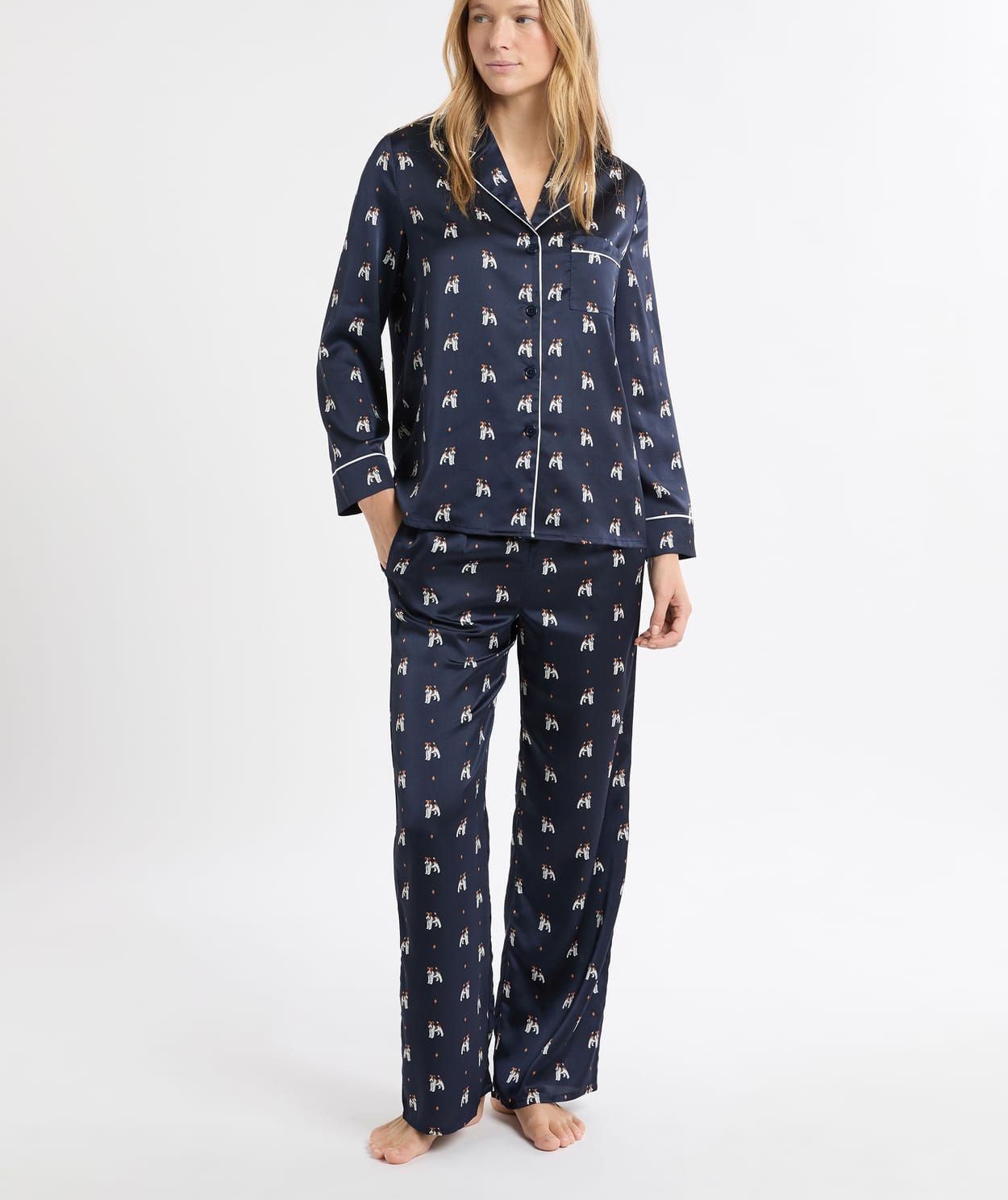 Chemise de pyjama en satin à motifs chiens - Image 3