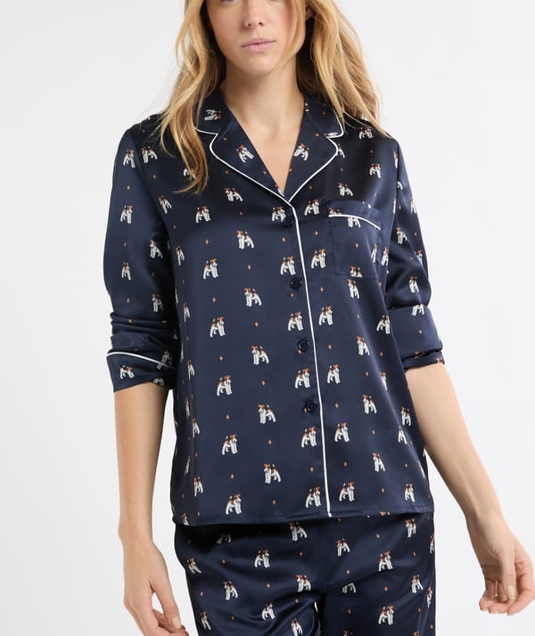 HAILEY - Chemise de pyjama en satin à motifs chiens