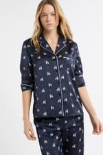 Chemise de pyjama en satin à motifs chiens - Miniature 1