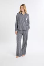 Chemise de pyjama à rayures avec broderie caniche - Miniature 3