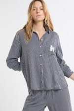 Chemise de pyjama à rayures avec broderie caniche - Miniature 4