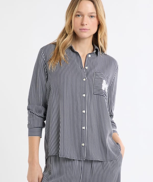 HILDA - Chemise de pyjama à rayures avec broderie caniche