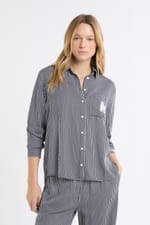 Chemise de pyjama à rayures avec broderie caniche - Miniature 1