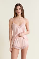 Short de pyjama satiné avec détails dentelle - Miniature 3