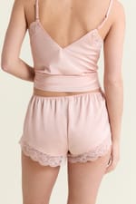 Short de pyjama satiné avec détails dentelle - Miniature 2