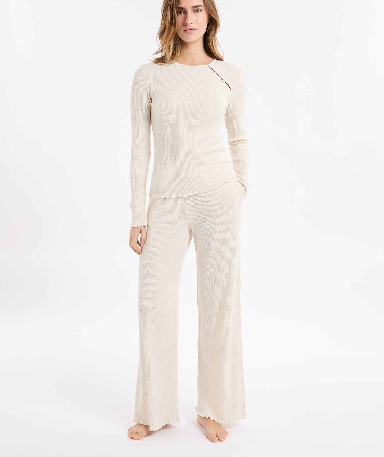 T-shirt de pyjama côtelé avec boutons - Image 3