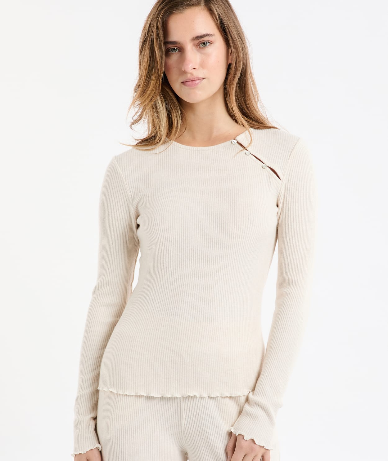 T-shirt de pyjama côtelé avec boutons - Image 1