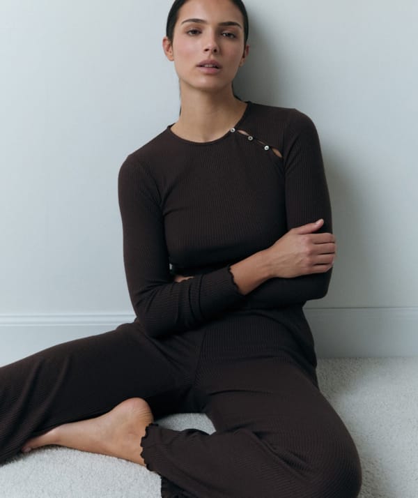 JOVANA - T-shirt de pyjama côtelé avec boutons