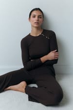 T-shirt de pyjama côtelé avec boutons - Miniature 1