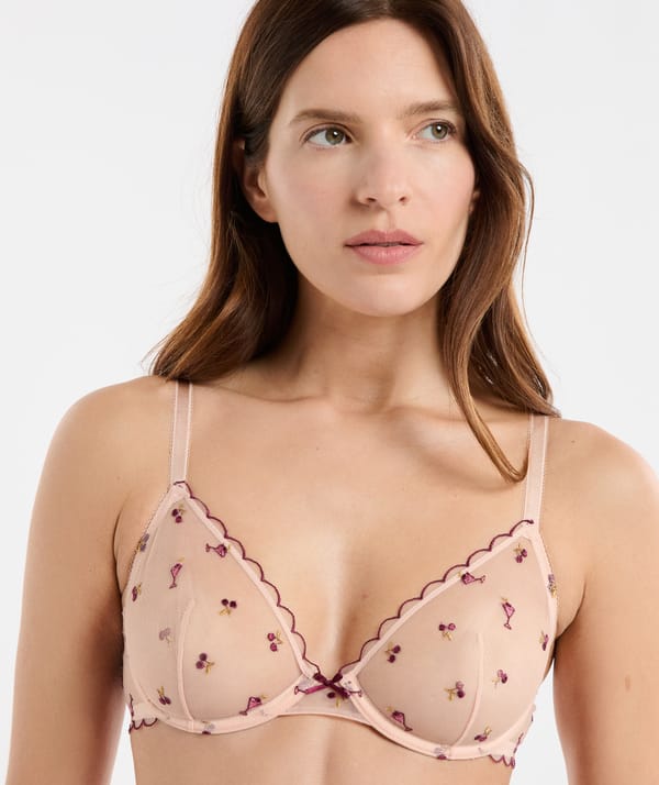 COCKTAIL - Soutien-gorge triangle en tulle à motifs mocktail brodés
