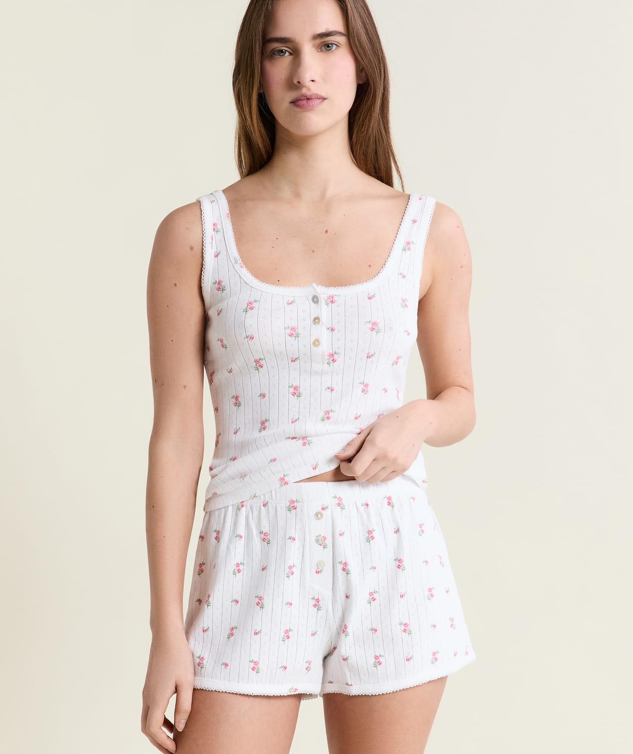 Short de pyjama à motifs en coton en pointelle - Image 3