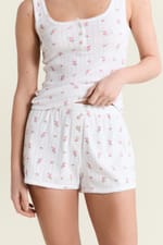 Short de pyjama à motifs en coton en pointelle - Miniature 1