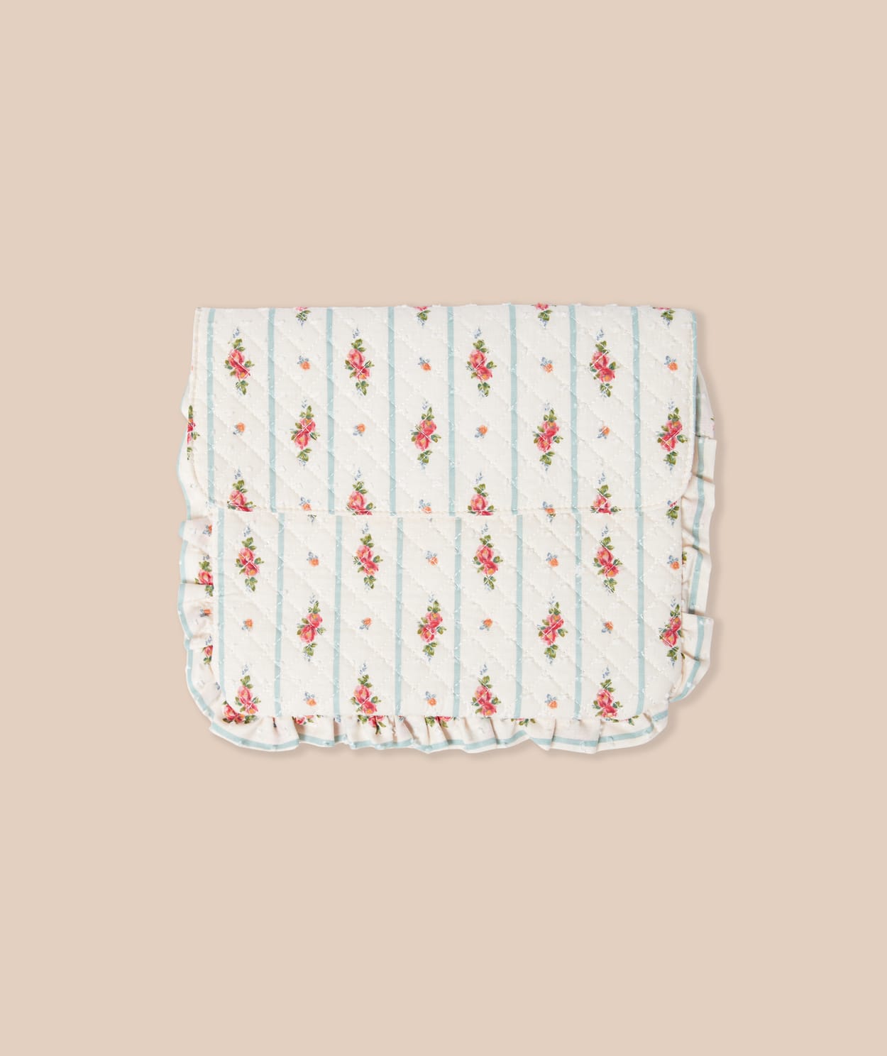 Trousse matelassée en coton à motifs fleurs avec bords froufrou - Image 1
