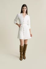Robe courte ceinturée avec col chemise - Miniature 1