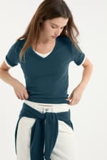 T-shirt à col V avec coton modal - Miniature 4