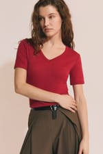 T-shirt à col V avec coton modal - Miniature 4