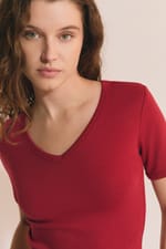 T-shirt à col V avec coton modal - Miniature 5
