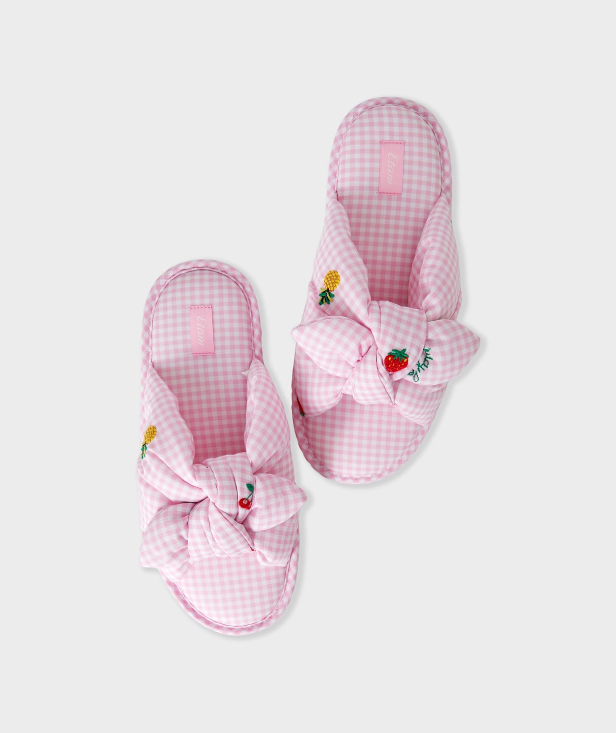 Chaussons vichy en coton avec nœud à motifs fruits - Image 3