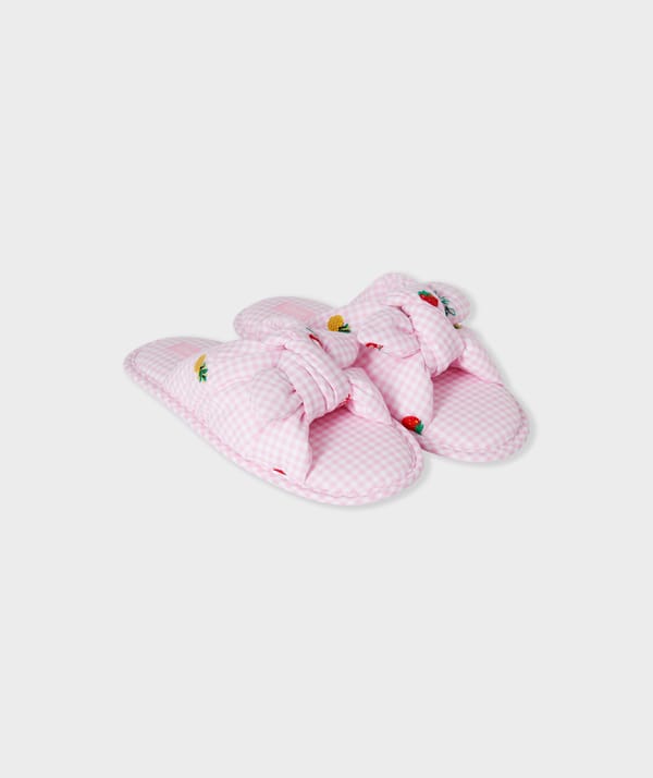 SEANY NEW - Chaussons vichy en coton avec nœud à motifs fruits