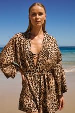 Kimono en coton à imprimé léopard - Miniature 4