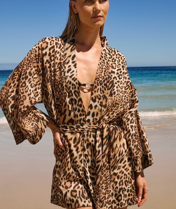 BEASTLY BEACH - Kimono en coton à imprimé léopard