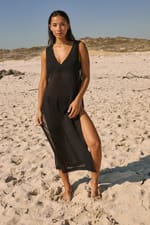 Robe longue en coton avec détail bijou - Miniature 3