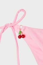 Bas de maillot de bain bikini  à nouer satiné avec charm cerise - Miniature 2