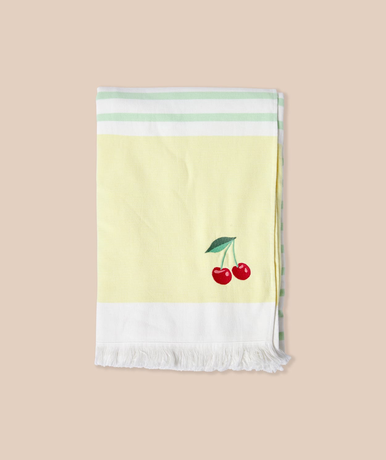 Fouta en coton à rayures à motif cerise - Image 3