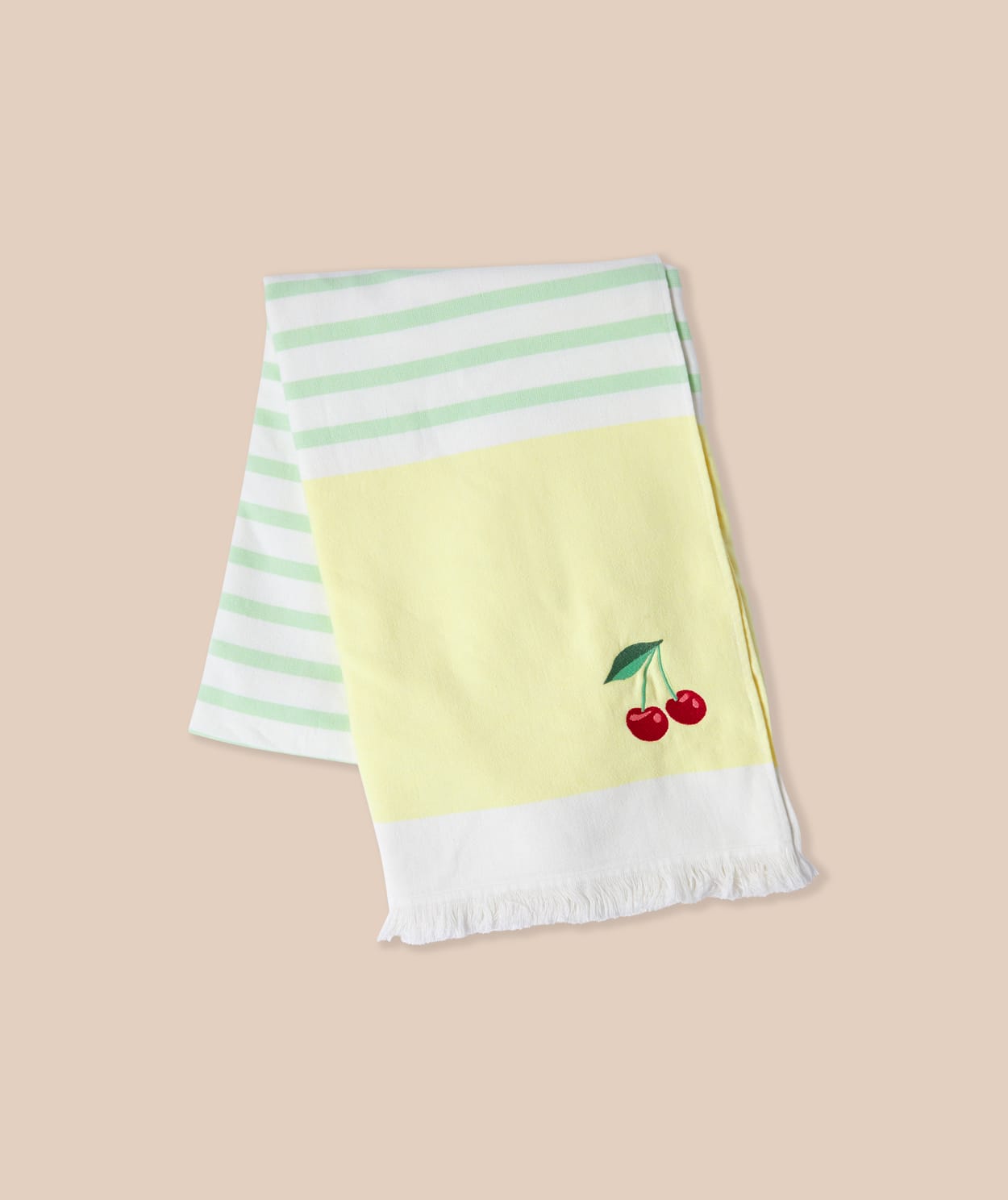Fouta en coton à rayures à motif cerise - Image 2