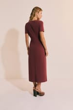 Robe longue drappée en coton avec fente - Miniature 2