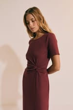 Robe longue drappée en coton avec fente - Miniature 3