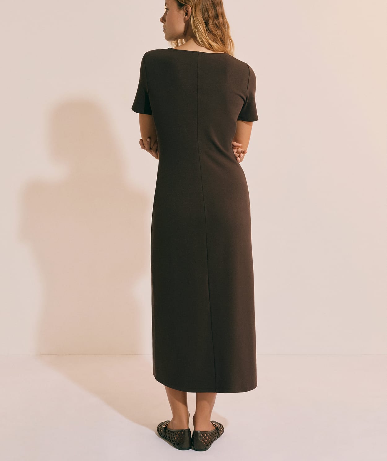 Robe longue drappée en coton avec fente - Image 2