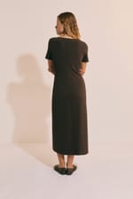 Robe longue drappée en coton avec fente - Miniature 2