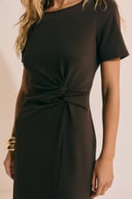 Robe longue drappée en coton avec fente - Miniature 4