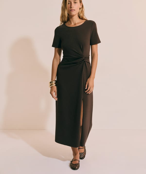 RUMINO - Robe longue drappée en coton avec fente