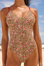Maillot de bain 1 pièce imprimé léopard & à fleurs - Miniature 1