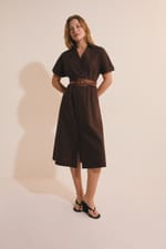Robe midi avec boutons en coton - Miniature 1