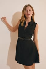 Robe courte boutonnée avec lin - Miniature 3